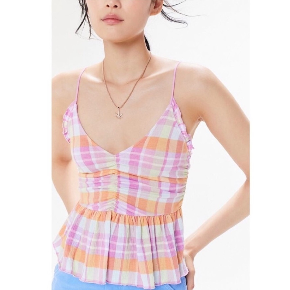 UO Ella Ruched Peplum V-Neck Cami Top